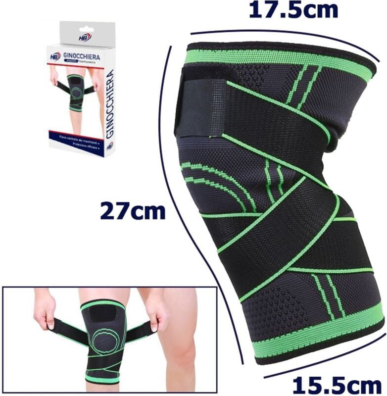 Trade Shop - Knieschoner, elastisches Band, hypoallergen, waschbar, für Trauma, Fitness, Sport, Grün -