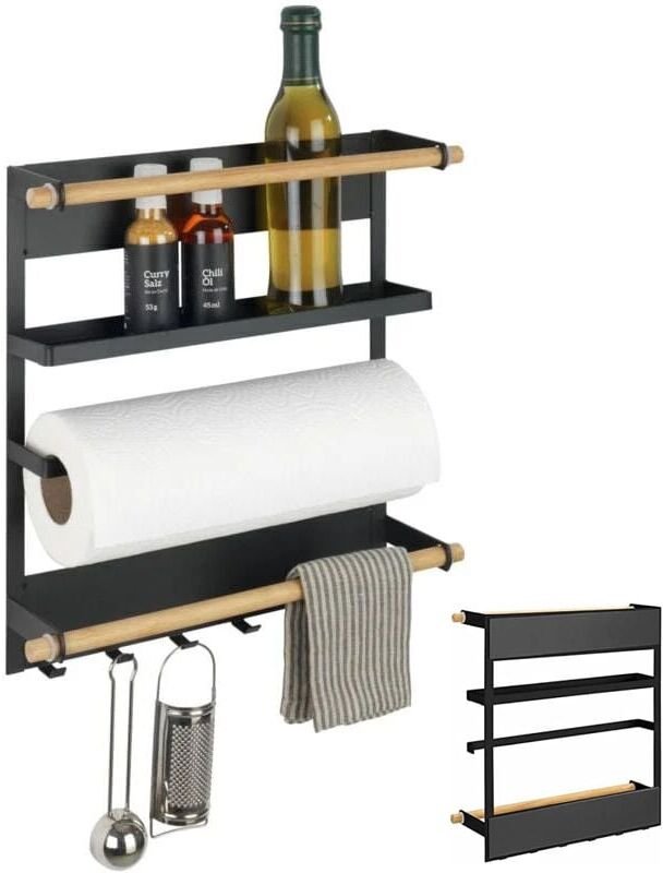 Gewürzregal, magnetisches Kühlschrankregal, magnetischer Papierhandtuchhalter und Haken zum Aufhängen von Küchenutensili...