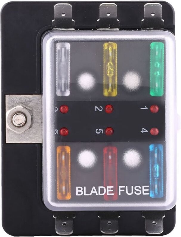 6-Wege-Sicherungskasten-Blockhalter mit LED-Warnlicht-Set für Auto, Van, Boot, Marine - Ej.life