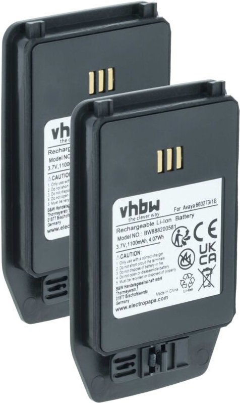 vhbw 2x Akku kompatibel mit Ascom D81, DH5-AABAAA/2E, DH5, 660273 Handy Smartphone Telefon (1100 mAh, 3,7 V, Li-Ion)