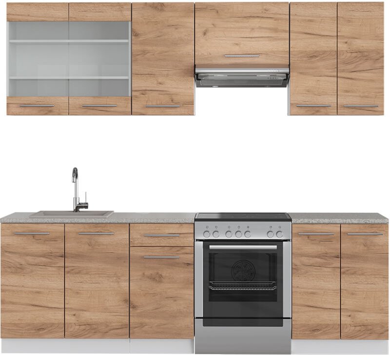 Vicco - Küchenzeile Fame-Line, Goldkraft Eiche/Weiß, 240 cm ohne Arbeitsplatte