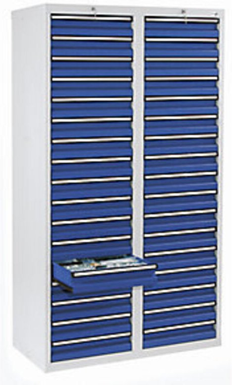 Schubladenschrank Serie sts 410, 34 Schubladen enzianblau (34x100mm) - Stumpf