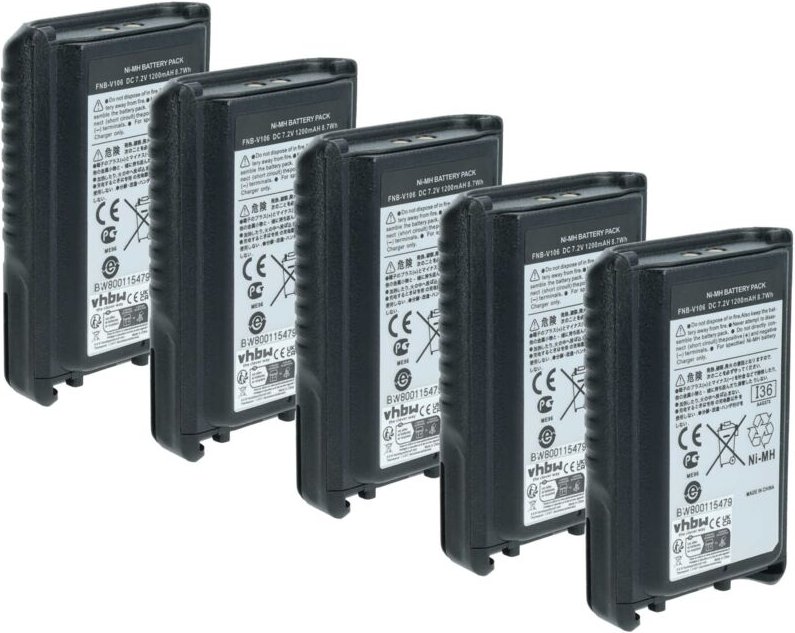 vhbw 5x Akku kompatibel mit Vertex Yaesu VX-231L, VX-228, VX-231, VX-230 Funkgerät, Walkie Talkie (1200 mAh, 7,2 V, NiMH...