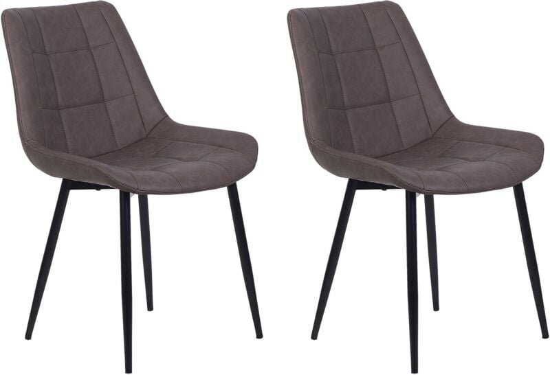 Esszimmerstuhl 2er Set Dunkelbraun Kunstleder mit Schwarzen Metallbeinen Retro Design Stuhl Ohne Armlehnen Wohnzimmer Es...