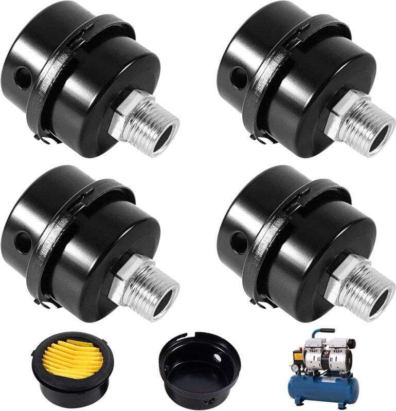 Linghhang - 4er-Pack Luftkompressorfilter, 3/8 Zoll 16 mm Gewinde, Schalldämpfer für den Austausch ölfreier Luftkompress...