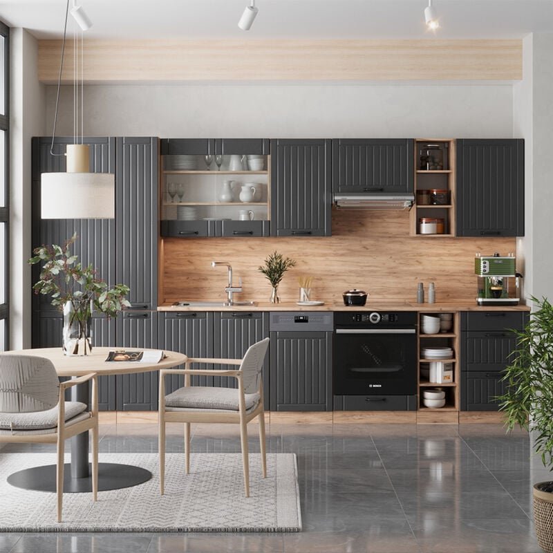 Küchenzeile Fame-Line, Dunkelgrau, 355 cm ohne Arbeitsplatte, Vicco