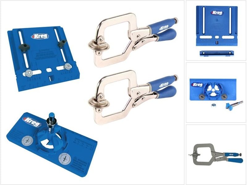 KREG Schrankbau-Set mit Cabinet Hardware Jig ( KHI-PULL ) + Concealed Hinge Jig ( KHI-HINGE ) + 2 x Schnellspannzwingen ...