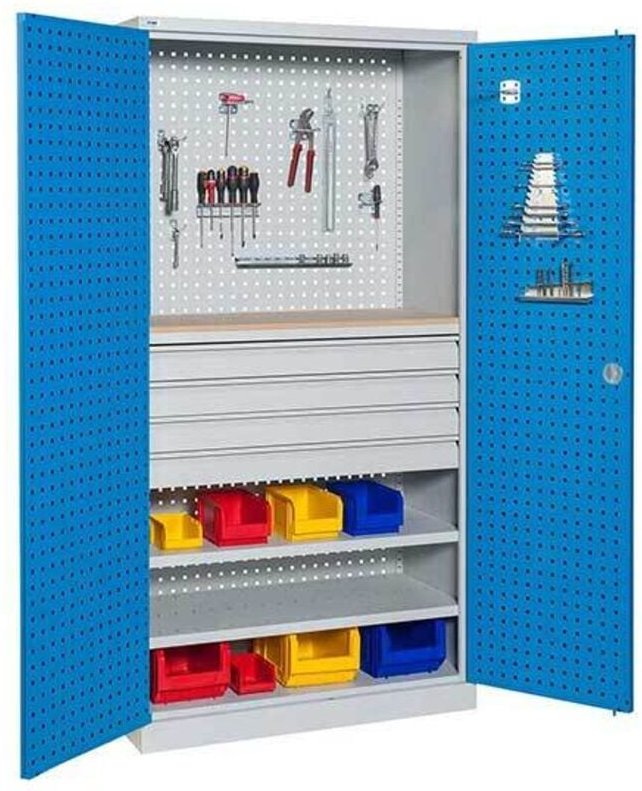 Werkstattschränke, perforiert - 4 Schubladen, 2 Fachböden und Holzböden - W030080006-GCBI