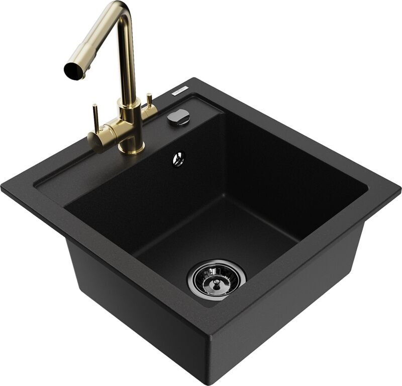 Vito 1-Becken-Granit-Spüle mit Mischbatterie Duero, Schwarz - 6503-77-671600-50-B - Mexen