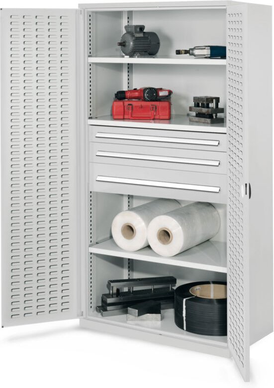 Kappes Schwerlastschränke ohne Mitteltrennwand 1950x1000x600mm Modell 46 Schlitzplattentüren lichtgrau