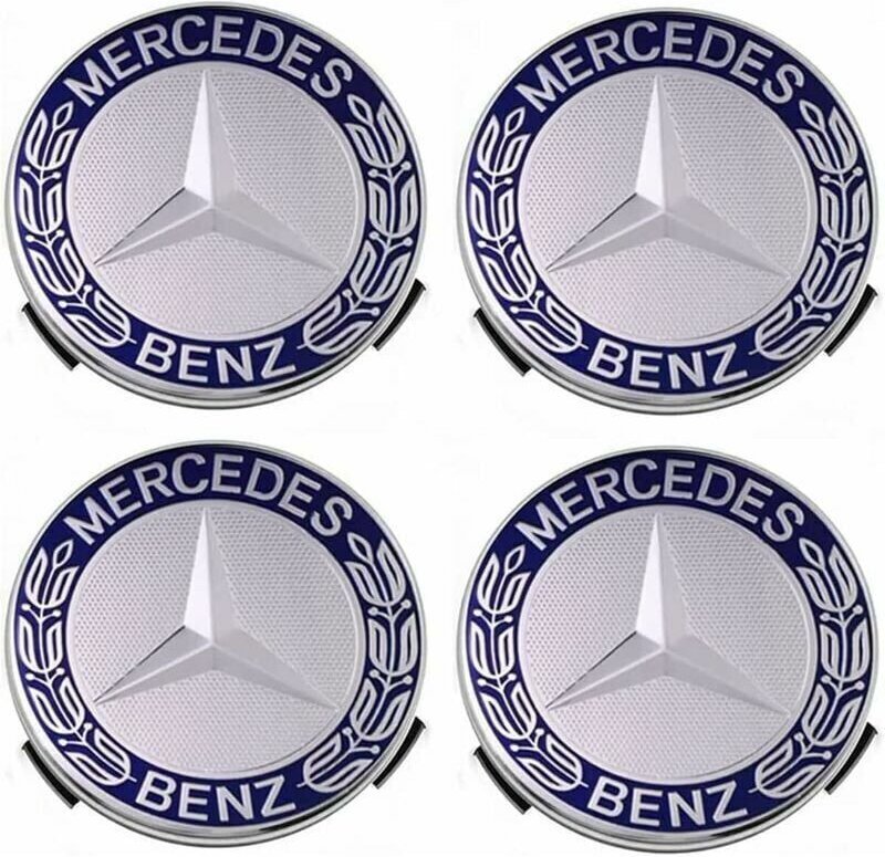 SNQ - 4er Set Radkappen kompatibel mit Mercedes Benz 75 mm - Blau,