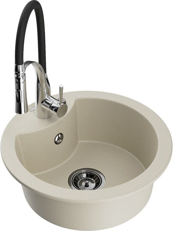 Diego 1-Becken-Granit-Spüle mit Mischbatterie Aster, Beige - 6512-69-73450-07-B - Mexen