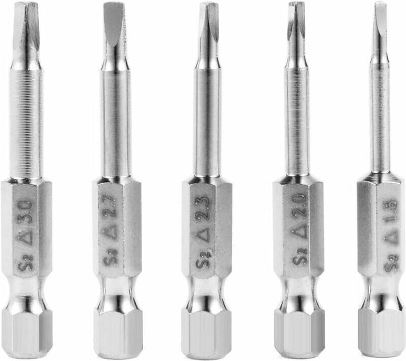 5-teiliges magnetisches Schraubendreher-Bit-Set aus S2-Stahl mit Sechskantschaft und Dreieckskopf. Länge: 50 mm, Durchme...