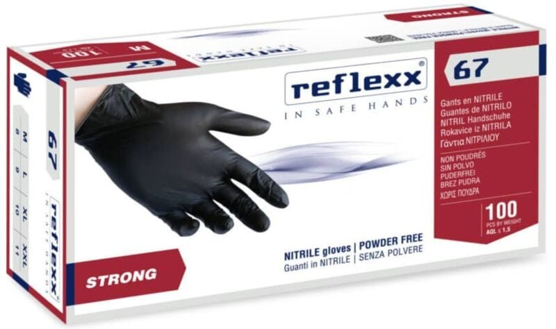 R67 Nitrilhandschuhe ohne Puder, 100 % latexfrei, 5,5 gr, Kat.3, 100 Stück, xl - Reflexx