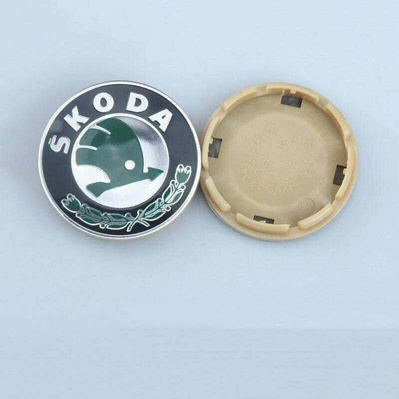 Thumbnail - XVX - 4er-Set Autozubehör für Skoda-Radkappen, Ersatz-Radkappen (Außendurchmesser: 56 mm, Clip: 52 mm, grünes konkaves E...