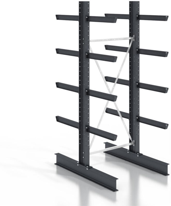 Kragarmregal schraubbar doppelseitig 1 Feld mit 4 Ebenen 1280x3150x800mm - Stier