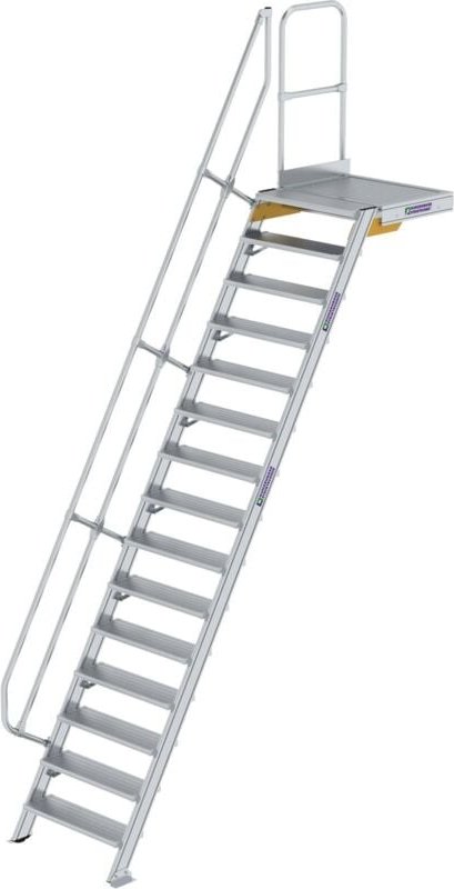 Günzburger Steigtechnik Treppe mit Plattform 60° Stufenbreite 800 mm 15 Stufen Aluminium geriffelt - 600395
