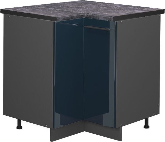 Vicco - Eckunterschrank Fame-Line, Dunkelblau Hochglanz, 80.5 cm , ap Anthrazit