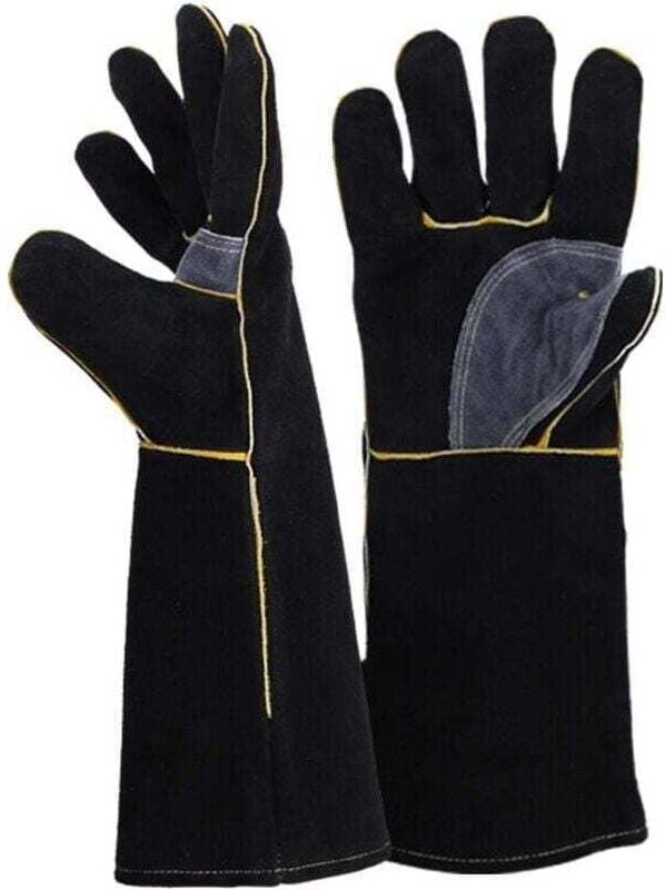 Thumbnail - UlisemExtreme Feuer- und hitzebeständige Handschuhe, Leder mit Kevlar-Nähten, perfekt für Kamin, Herd, Ofen, Grill, Schw...