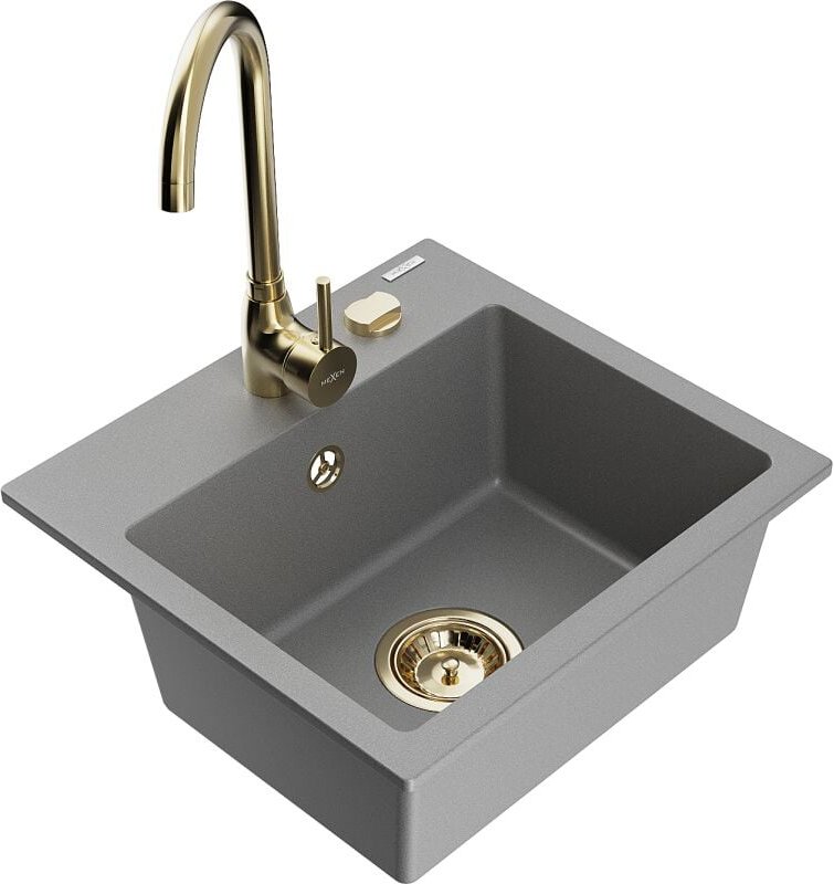 Milo 1-Becken-Granit-Spüle mit Mischbatterie Telma, Grau - 6505-71-670200-50 - Mexen