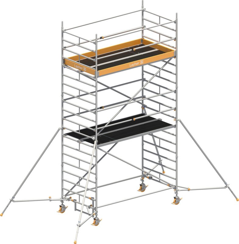 Layher Rollgerüst Uni Breit Sicherheitsaufbau P2 mit Uni Telegeländer und ausziehbaren Gerüststützen 6,20m AH