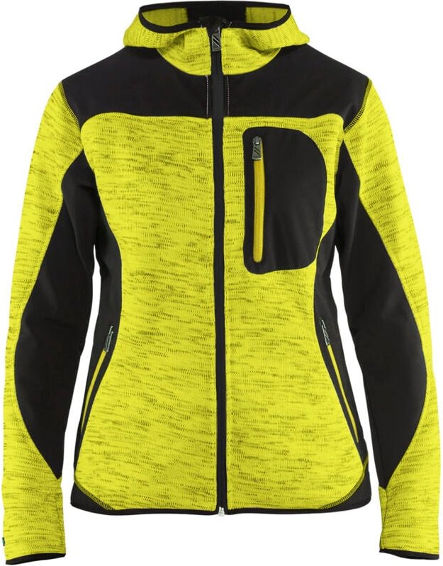 Arbeitsjacke mit Kapuze für Damen, gestrickt 4931 – Neon Gelb/Schwarz XXXL