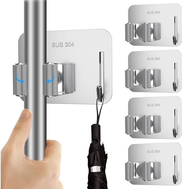 Thumbnail - 5 Pcs Besenhalterung Wand Gerätehalter Selbstklebend Halterung Besen Mop Halter Wandhalterung für Küche Garten Balkon Gr...