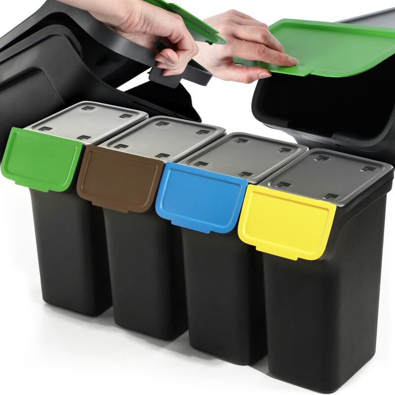 Thumbnail - Abfallbehälter mit Deckel, Schwarz 4x25L - Kadax