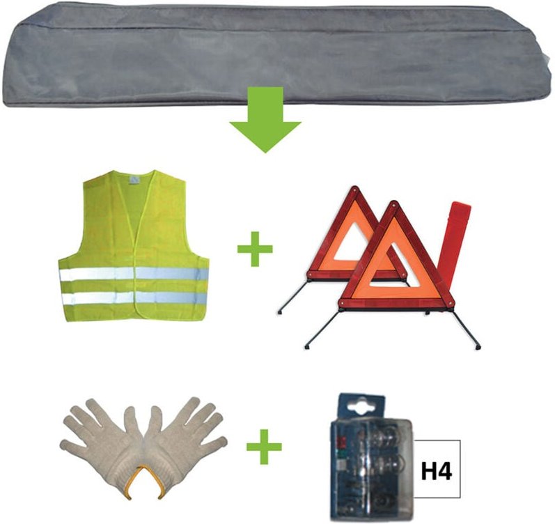 Notfallset Graue Tasche + Mk H4 + Weste + Triang. + Handschuhe Jbm52773