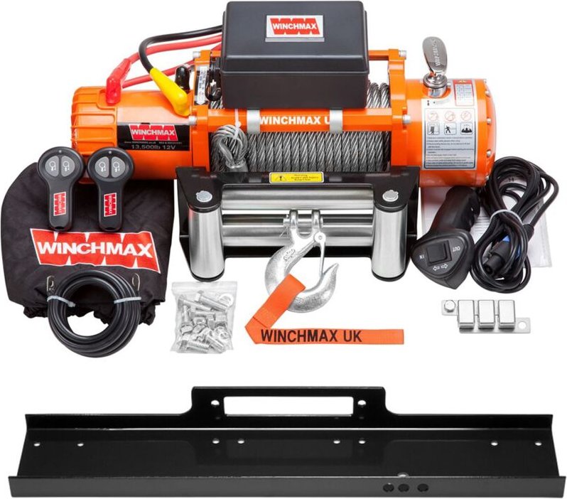 6.123 kg originale orangefarbene 12-V-Elektrowinde. 26 m x 9,5 mm Stahlseil. Montageplatte.