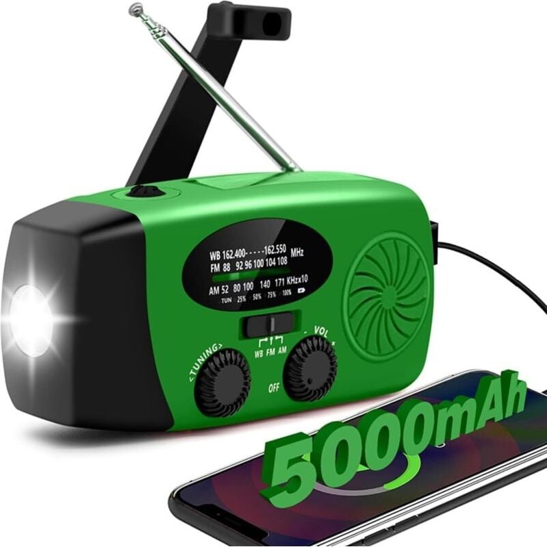6000 mAh Handkurbel-Notwetterradio, iRonsnow NOAA/FM/AM-Solarradios, tragbares Survival-Radio mit SOS, Kopfhöreranschlus...