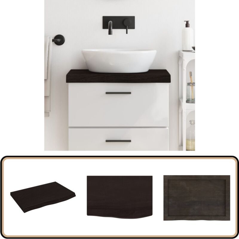 Waschtischplatte Dunkelbraun 60x40x(2-6)cm Massivholz Behandelt - Waschtischplatte - Eiche - Holzarbeitsplatte - Badreno...