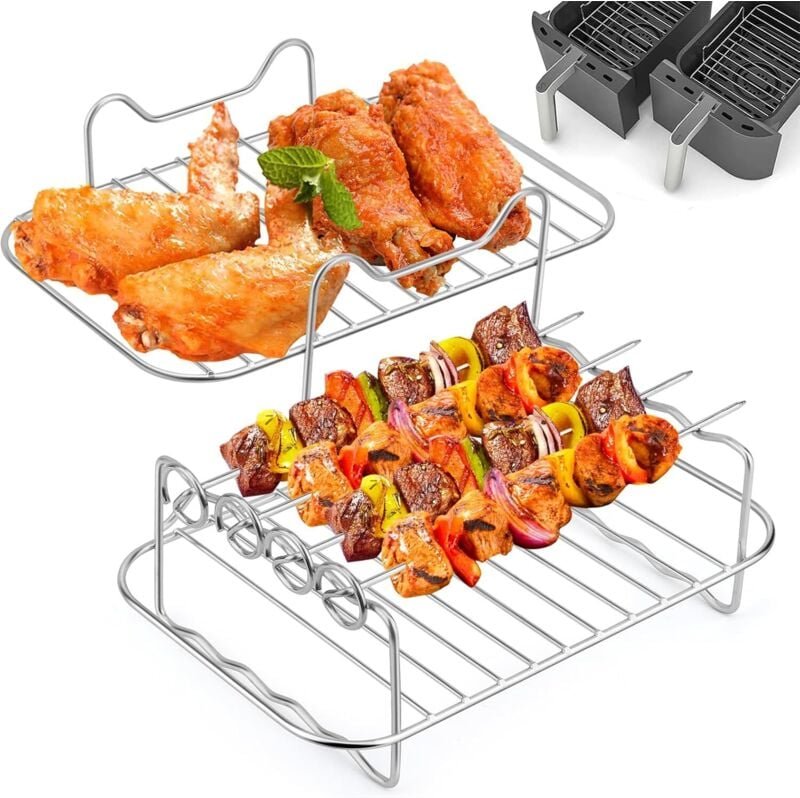 201 Edelstahl-Luftfritteusen-Zubehör, doppellagiges Multifunktionsgestell mit Spieß, kompatibel mit Ninja Foodi AF300EU ...