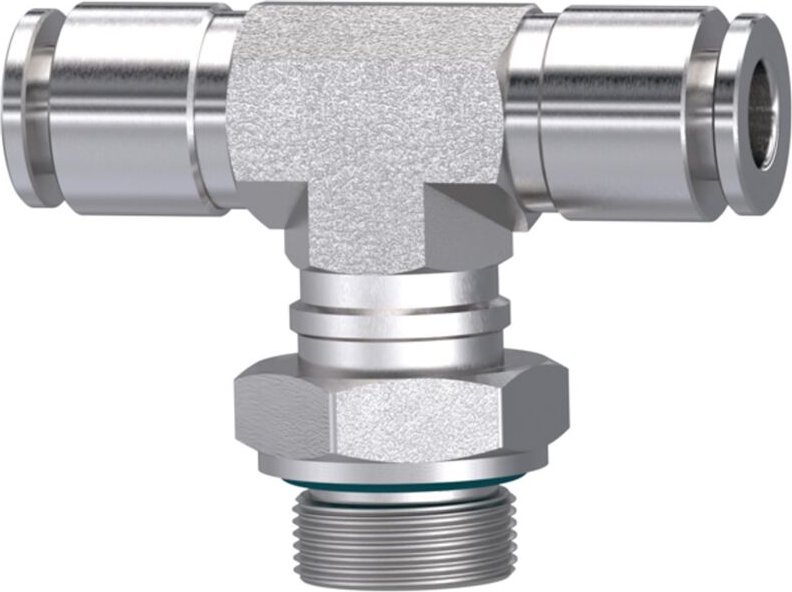Riegler - T-Steckverschraubung, drehbar, g 1/4 a., Schlauch-Ø 4, es 1.4404