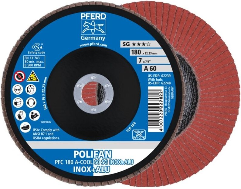 Thumbnail - Pferd - polifan Fächerscheibe pfc 180x22,23 mm konisch a-cool 60 sg inox+alu Edelstahl/Alu