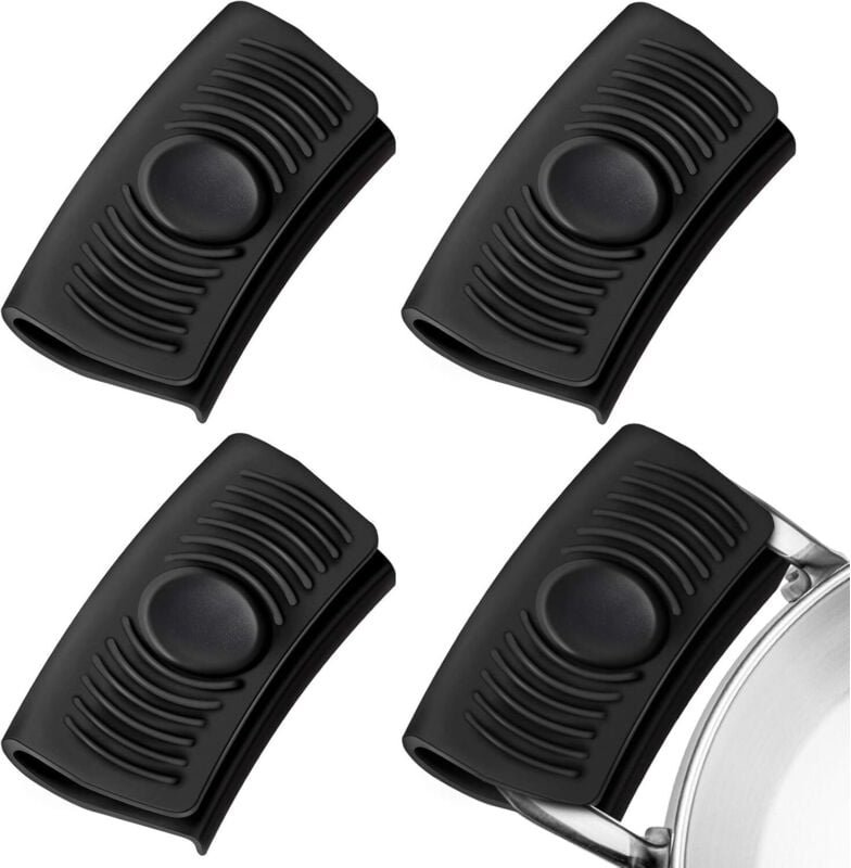 Paar Silikon-Griffhalter (schwarz) wärmeisolierte Topfgriff-Unterstützung Deckelhalterhülsen Heißgriffhandschuhe für Töp...