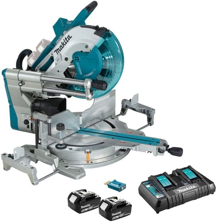 Radialgehrungssäge 36V (2x18V) lxt Ø305 mm Makita mit 2 18V 5,0Ah Akkus - Ladegerät - aws Modul - DLS211PT2U