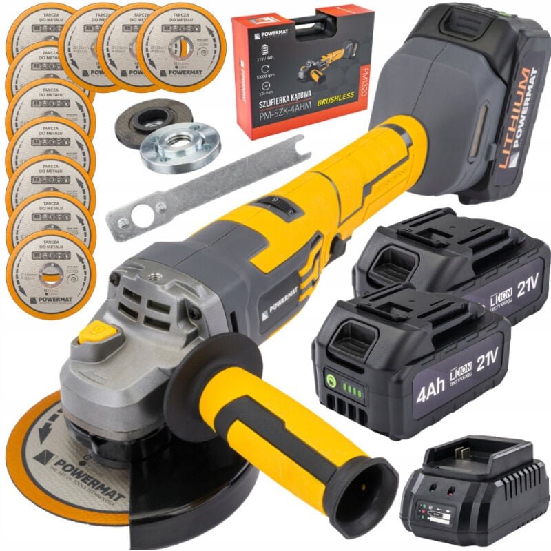 Akku-Winkelschleifer 4.0 Ah 125mm mit 6 Stufen der Geschwindigkeitsregulierung Schleifmaschine mit 2 × LI-ION 21V Batter...