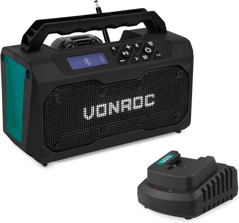 Baustellenradio 20V - fm, bluetooth & usb Inkl. Akku und Schnellladegerät