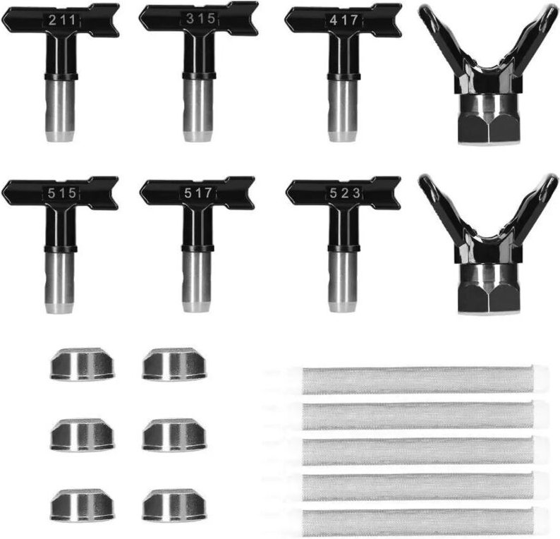 13 Stück umkehrbare Sprühdüsenspitzen, luftlose Farbspritzpistolen, mit Spritzpistolenfiltern und Schutzsitz, Spritzlack...