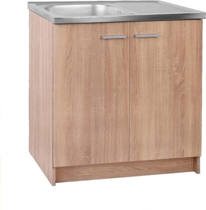 STAMAR Küchenschrank 80 cm - Eiche Sonoma - mit Edelstahlspüle - elegantes Design - praktisch und langlebig