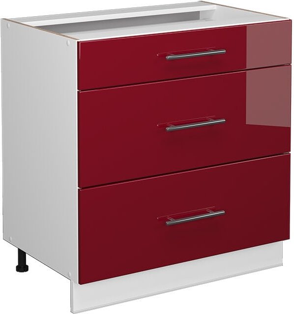 Badschrank Fame-Line, Bordeaux Hochglanz, 80 x 81.6 cm mit 3 Schubladen, ohne Arbeitsplatte Vicco