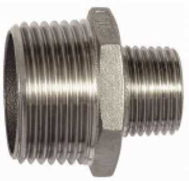 Doppelgewindenippel, red., Achtkant, r 2 1/2, r 2, es 1.4408 - Riegler