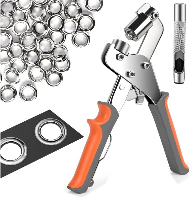 Ösenzange für Planen und Stoffe – Profi-Ösenzange mit 300 Ösen (Ø 10mm), magnetischer Ösenstanzer aus Karbonstahl für pe...