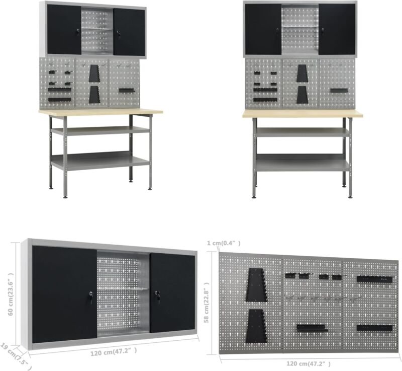 Vidaxl - Werkbank mit 3 Werkzeugwänden und 1 Wandschrank - Werkbank - Werkbänke - Home & Living - Grau