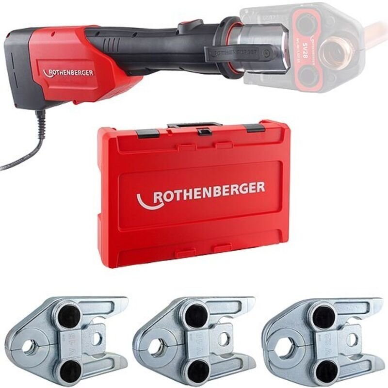 ROTHENBERGER ROMAX 3000 AC 230 V Pressmaschine inkl. System-Box und Pressbacken V 15, 18, 22