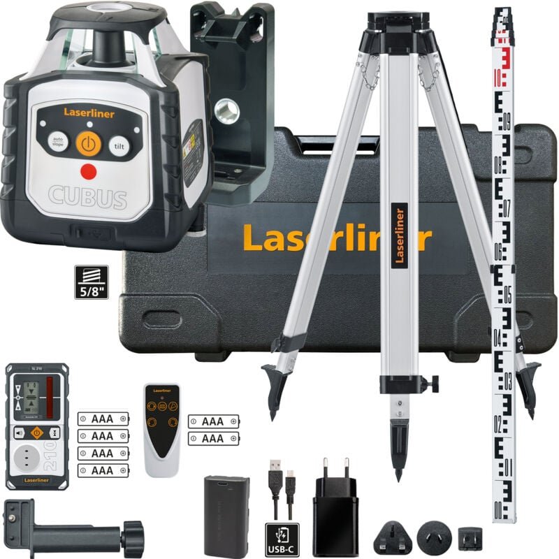 Laserliner - Vollautomatischer Rotationslaser Cubus 210 s Set mit Stativ Empfänger und Messlatte