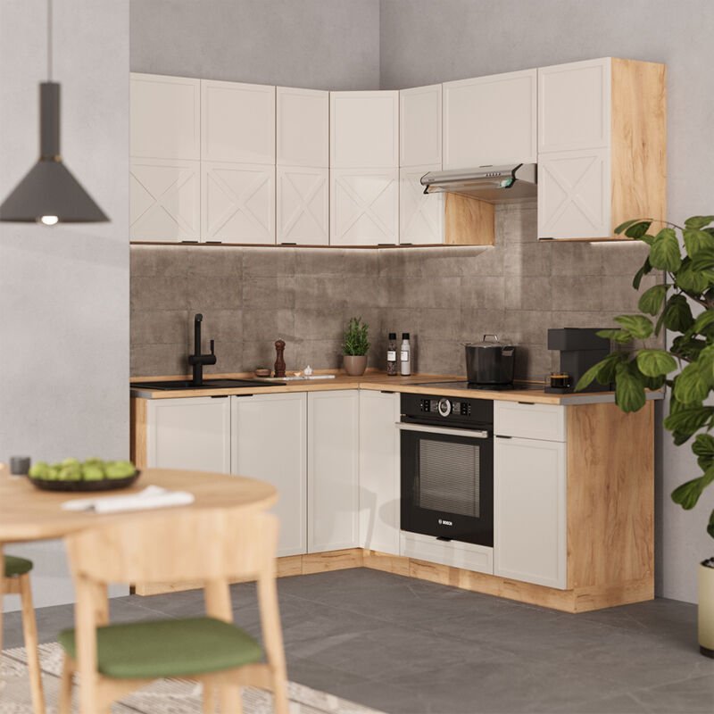 Eckküche Fame-Line, GrauBeige/Goldkraft Eiche, 160 x 190 cm , AP Eiche, Vicco