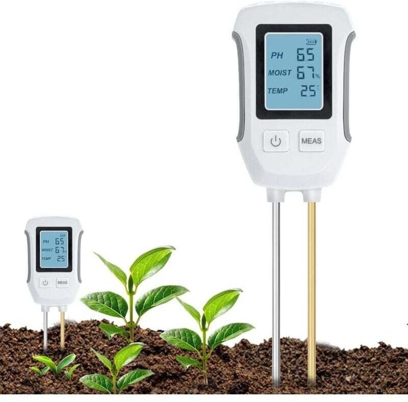 3-in-1-Boden-pH-Tester, Bodensäure- und -alkalitätsdetektor mit hintergrundbeleuchtetem LCD-Display, misst Temperatur un...