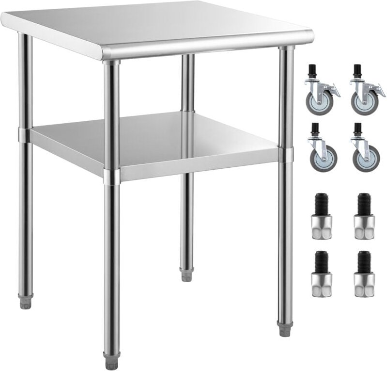 Zubereitungstisch aus Edelstahl, 24 x 24 x 36 Zoll, 600 lbs Tragkraft, robuste Metallarbeitsstation mit verstellbarem Un...
